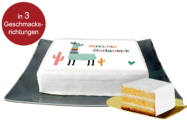 Biskuittorte „Herzlichen Glückwunsch" mit Lama