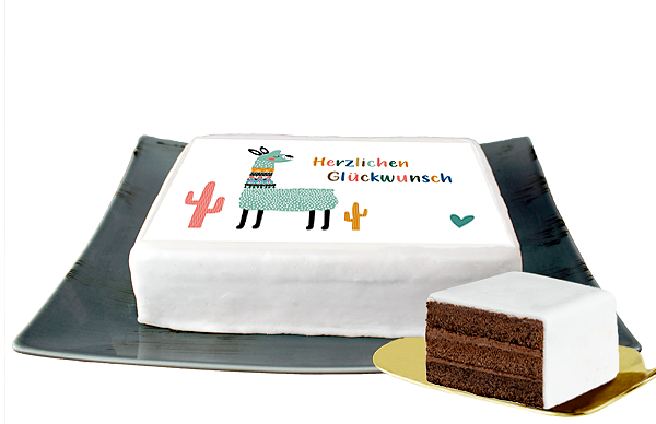 Biskuittorte „Herzlichen Glückwunsch" mit Lama