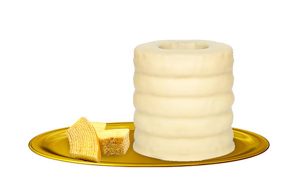 Baumkuchen mit weißer Edel-Vollmilchkuvertüre